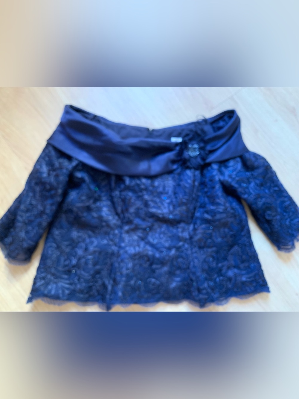 Tina Di Martina custom couture off-the-shoulder lace bodice piece  Navy .Size XL